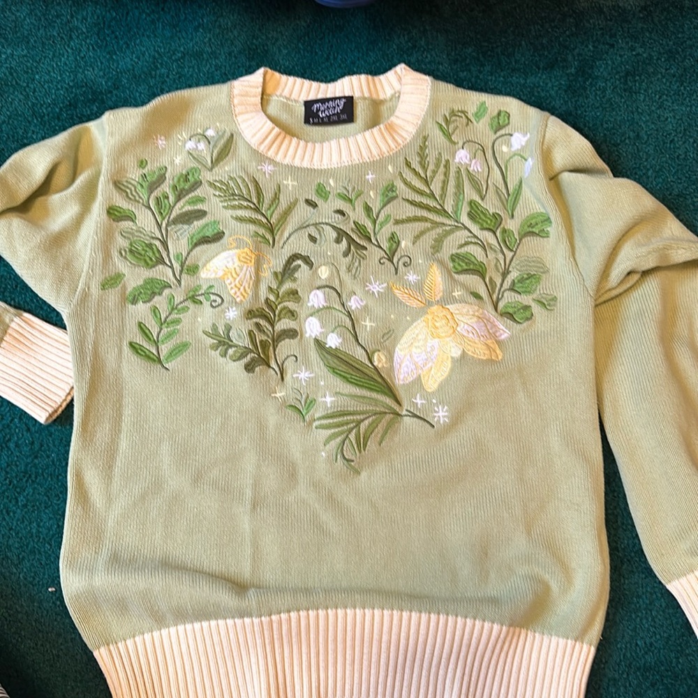Morningwitch Sweater in sage green moths -sz S